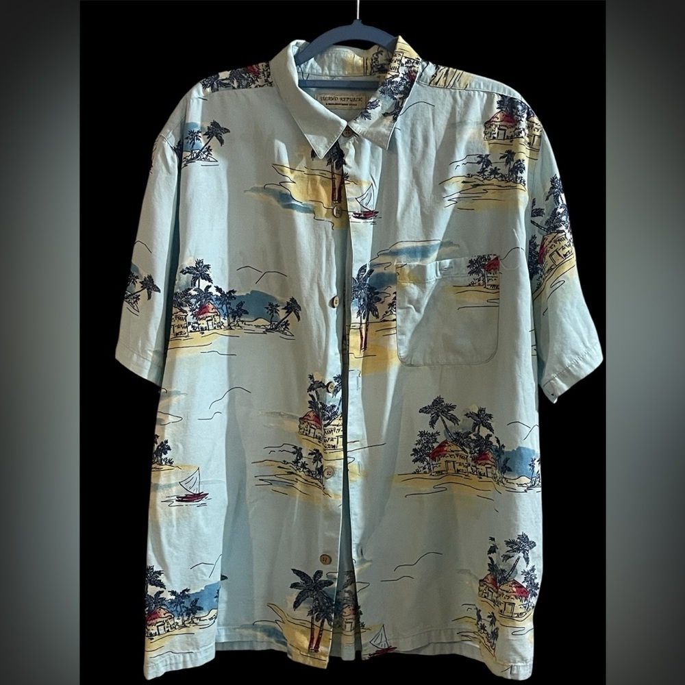 Island Republic Tropical Print Shirt with Blue and Yellow Accents